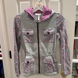 Girls' Floral Gray and Pink Hoodie